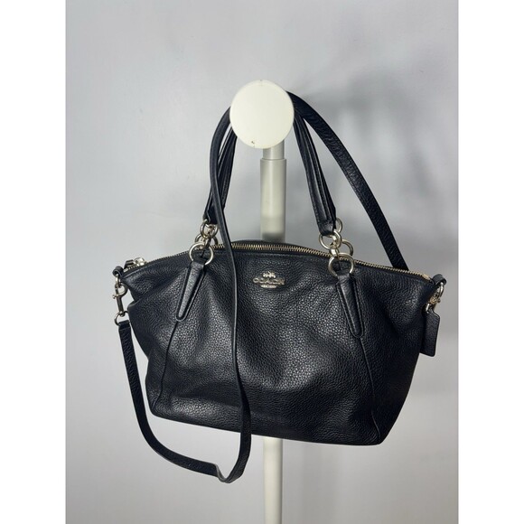 Coach Women’s Pebble Leather Kelsey Satchel Handbag Black  Gold  Hardware 13x7 - Picture 1 of 11